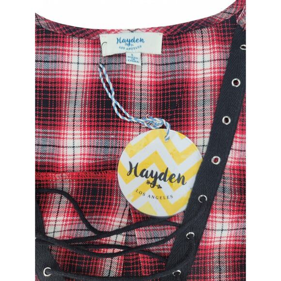 Hayden Los Angeles Plaid Lace-Up Sleeveless‎ Tank Top Women’s L Western Y2K - Picture 3 of 4